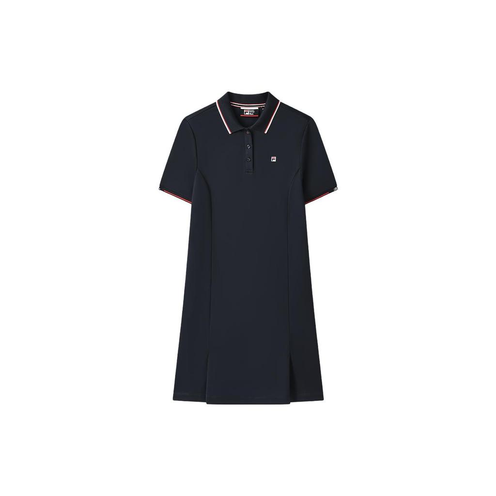Fila Solid Color Business Polo Neck Short Sleeve Dress Women Dresses Blue F11W321303FNV