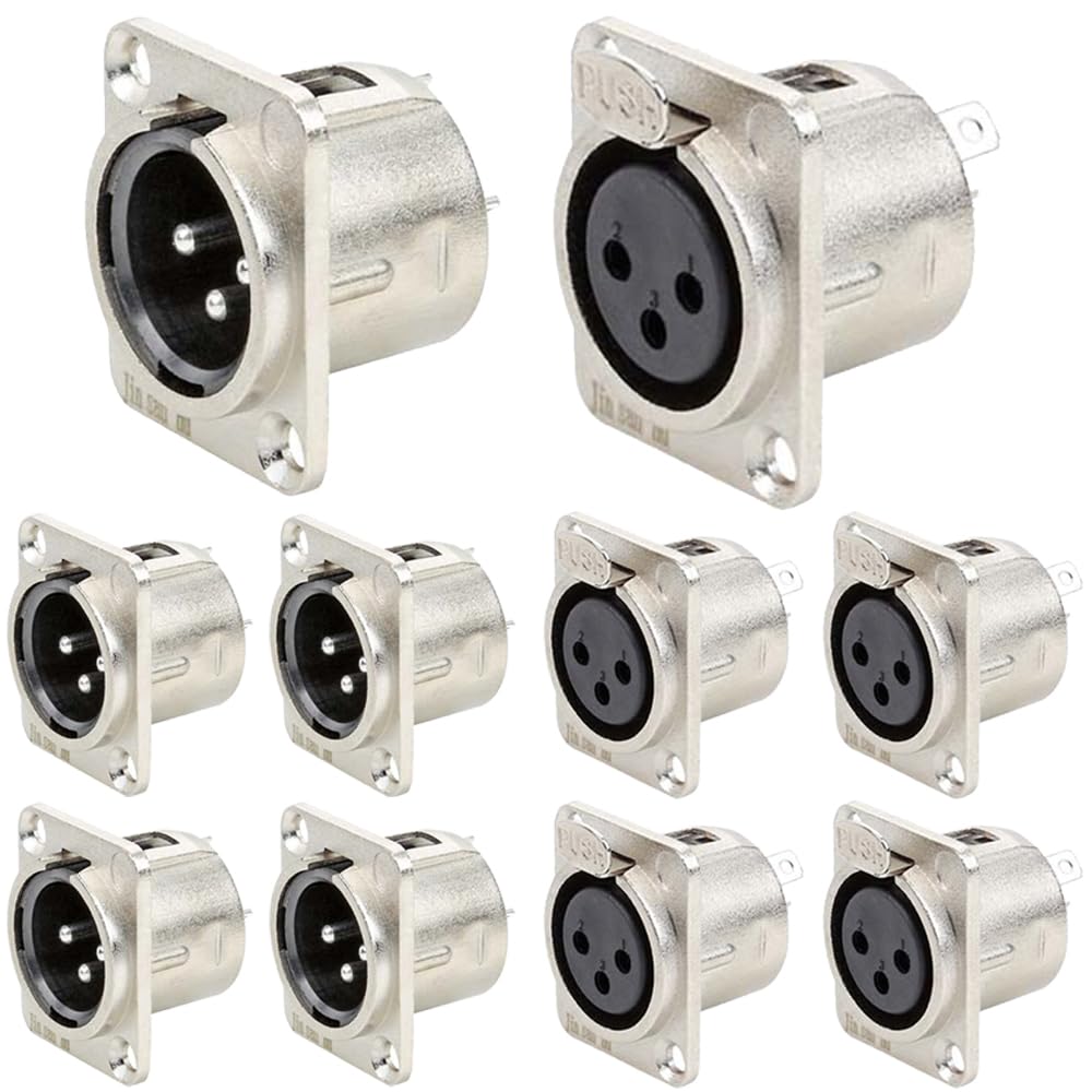 Xiatiaosann XLR 3-Pin Audio Adapter Connector Male and Female Panel Mount 10 Pack