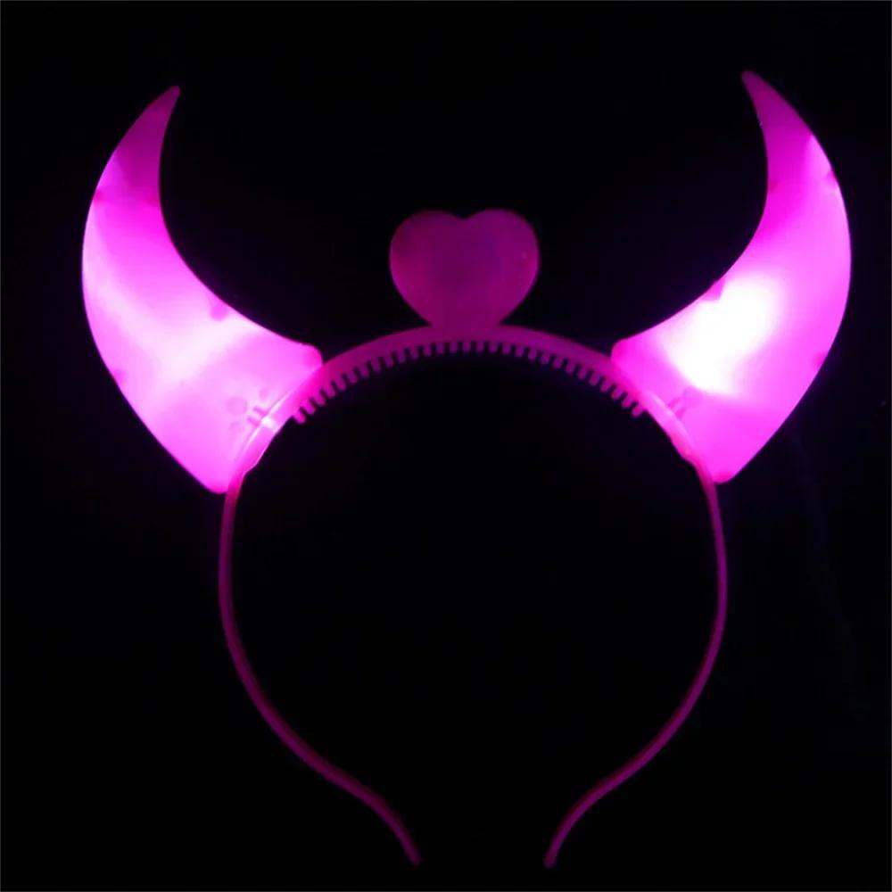 Halloween Decoration Devil Horn Luminous Hairhoop Led Hairband Flashing Glow Headress Light Up Hair Access Cosplay Glowing Prop