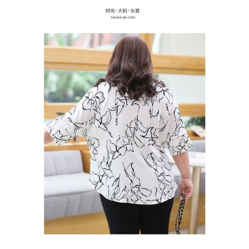 Summer Women's Tops Women's Loose Mid-sleeve Chiffon Shirts Plus Fat Oversized Shirts