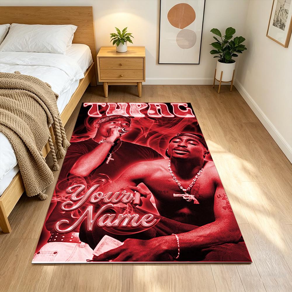 2pac Customize Text Floor Mat Perfect for Dormitory Entryway Outdoor Game Room Anti-slip Rug Anime Office Decor Best for Christmas