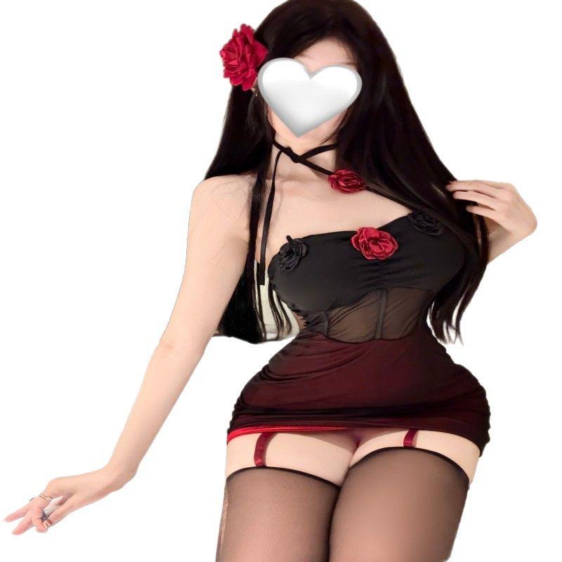 Dark night red rose hot eye-catching belt chest pad hip tube top skirt sexy underwear sexy pure desire suit hip wrap