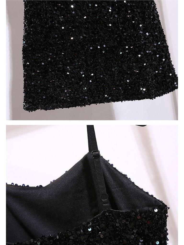 Sequin Strappy Little Black Dress - Slimming, Sexy Nightclub Party Wear for Women