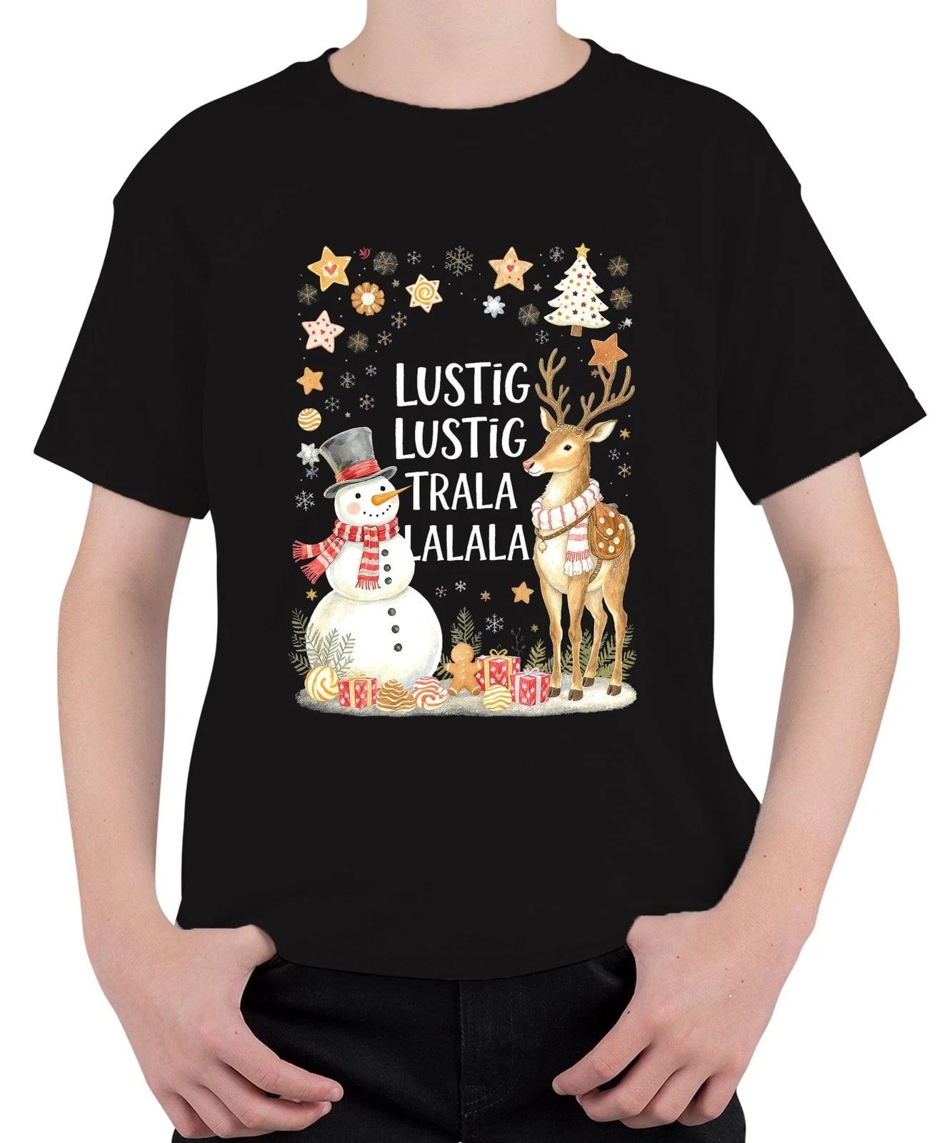 Lustig Lustig Trala Lalala Weihnachten Schneemann Rentier Retro Unisex Kinder T- S