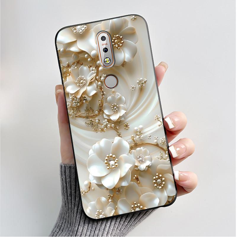 Printing Pattern Case For Nokia 7.1/Nokia 7 Plus Fundas Nokia7 Cover Soft Silicone Black Shell Cute Flower Cartoon Casing Coque