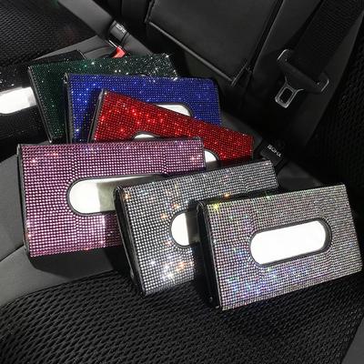 Kristall Auto Taschentuchhalter Handtuch Auto Sonnenblende Taschentuchbox Auto Aufbewahrung Autozubehör Diamant Auto Innenraumzubehör für Frau