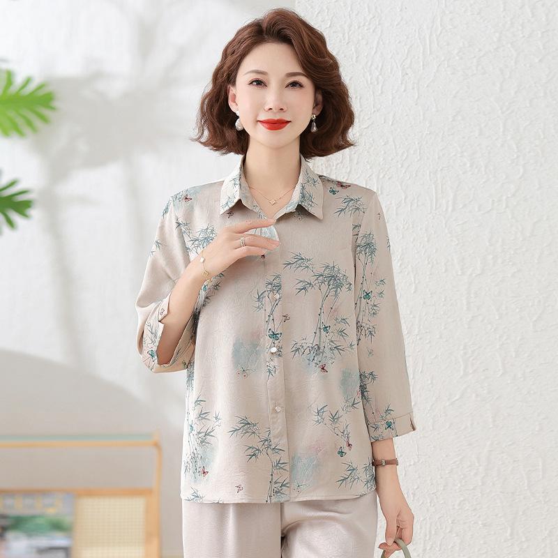 

Chinese-Style Summer Short-Sleeve Top for Middle-Aged and Elderly Women - Fashionable Mother s Day Blouse XL (90-105 jin) синий