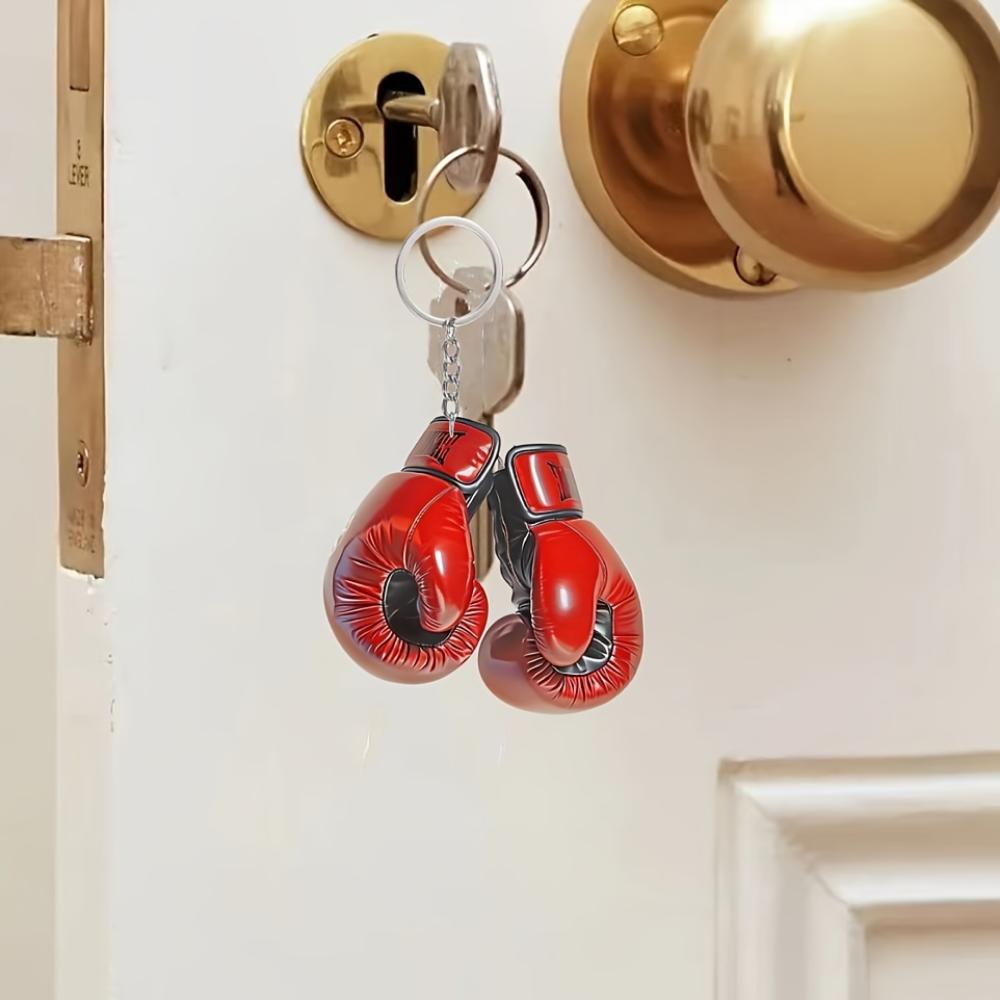 Fashionable Acrylic Boxing Glove Keychain for Men, Creative Backpack Pendant Accessory, Durable 2D Plastic Material