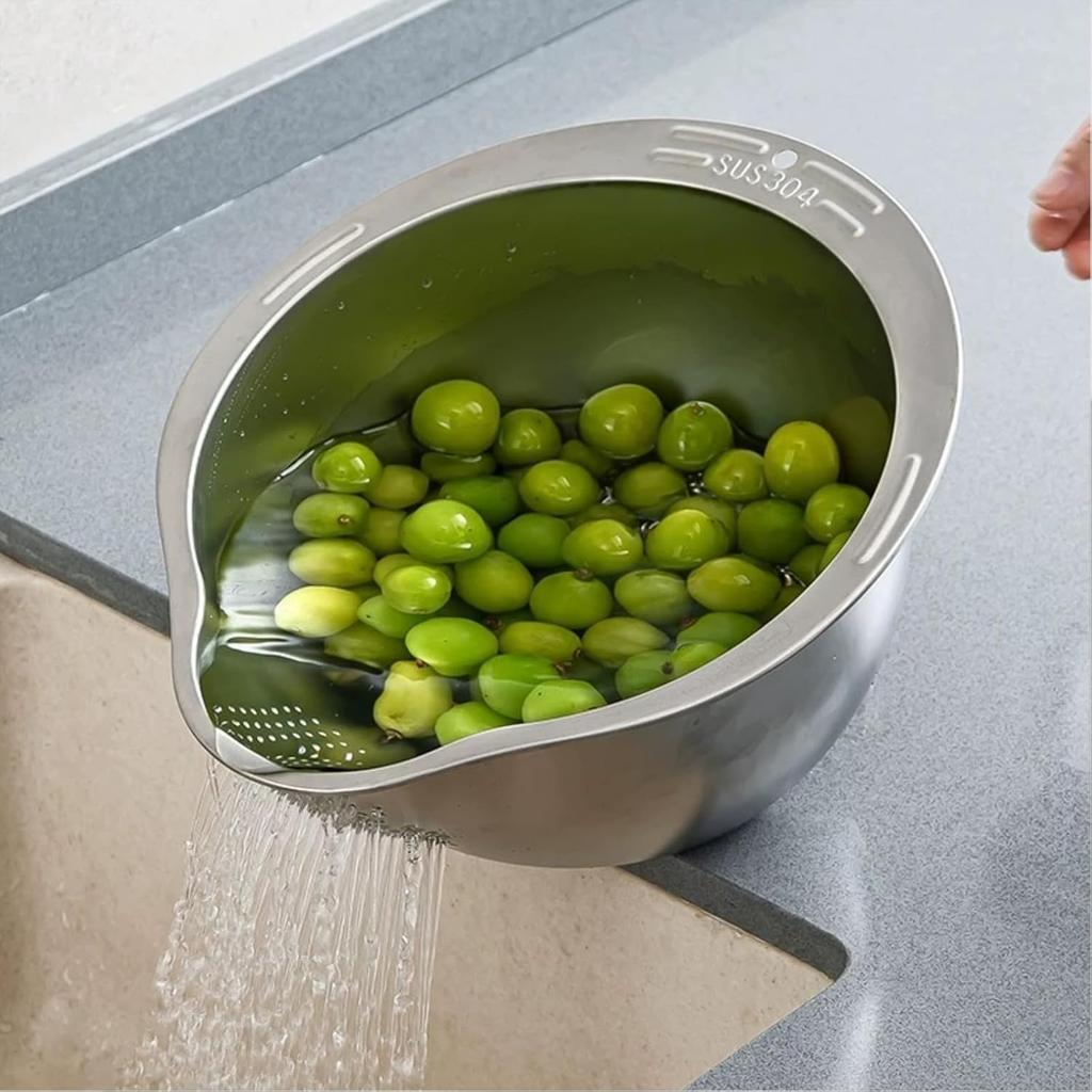 Rice Washer Strainer Bowl Stainless Steel 304 Rice Washing Bowl Rice Sieve Colander Fruit And Vegetable Strainer Kitchen Tools