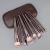 12-Piece Coffee Color PU Makeup Brush Set: Eyeshadow, Loose Powder, Foundation Tools