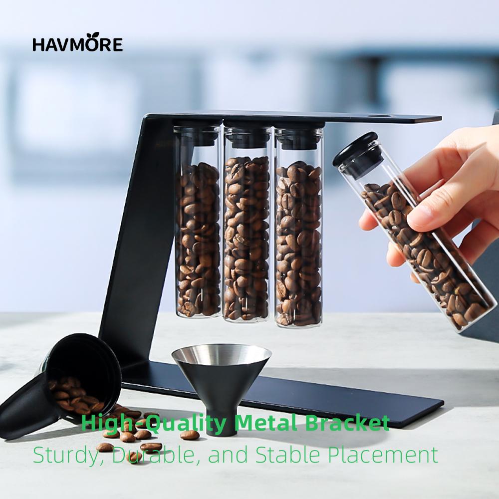 Havmore Wooden Holder 12 Testing Tubes Single Dose Coffee Bean Glass Container Wooden Stand Coffee Beans Storage Tubes 3