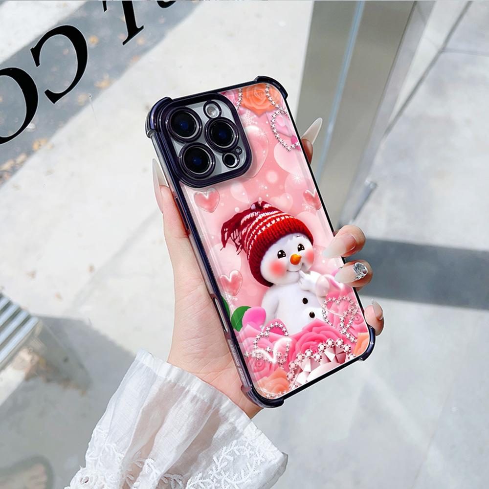 Ae110 Merry Christmas Electroplated TPU Phone Cases for iPhone 16 15 13 11 Pro Max 14 Plus 12 XR Infinix Smart 8 Tecno Four Corner Protection Cover