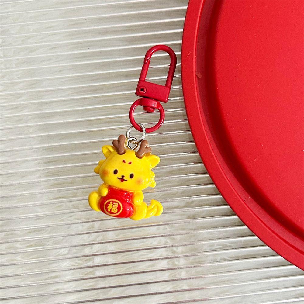 Dancing Lion Zodiac Dragon Keychain Resin Chinese Style Keyring Fashion Lion Dance Pendant  Couple