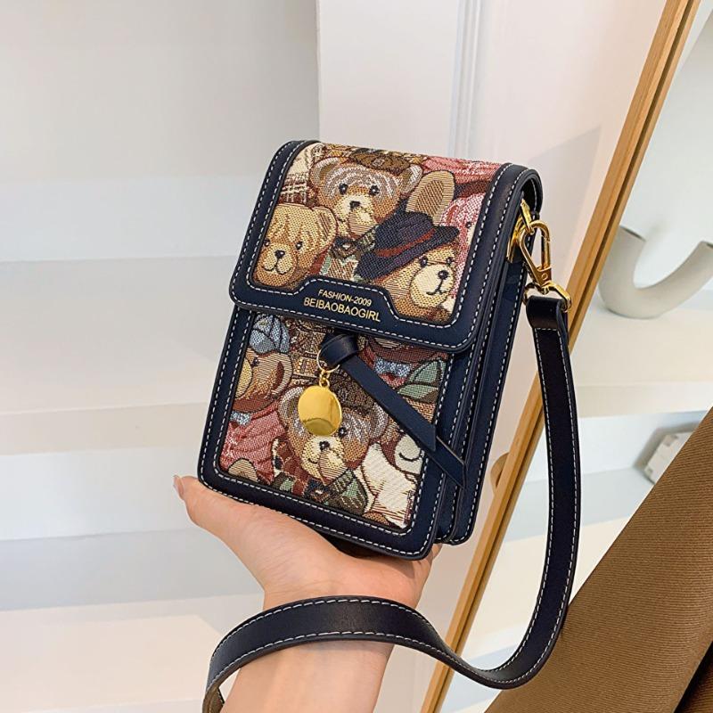 

Women s bag new simple fashion bear print shoulder messenger bag small square bag темно-синий