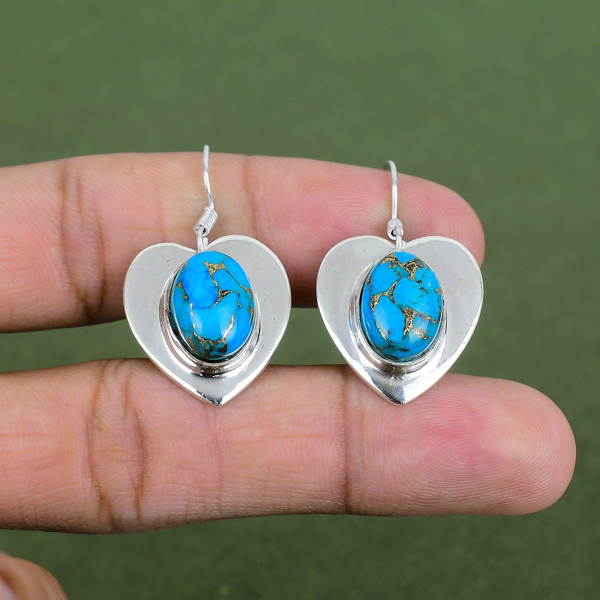 Серьги с сине-бирюзовой медью Серьги из стерлингового серебра 925 пробы Серьги с натуральными камнями Ручная работа Уникальный стиль Серьги Подарок на помолвку