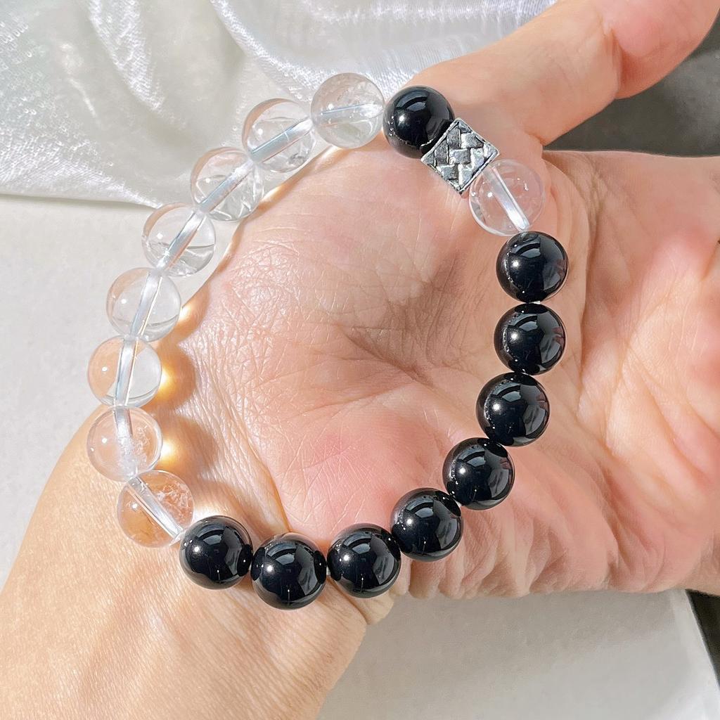 Natural White Crystal Black Agate Design Sense Basic Commuter Bracelet Bracelet