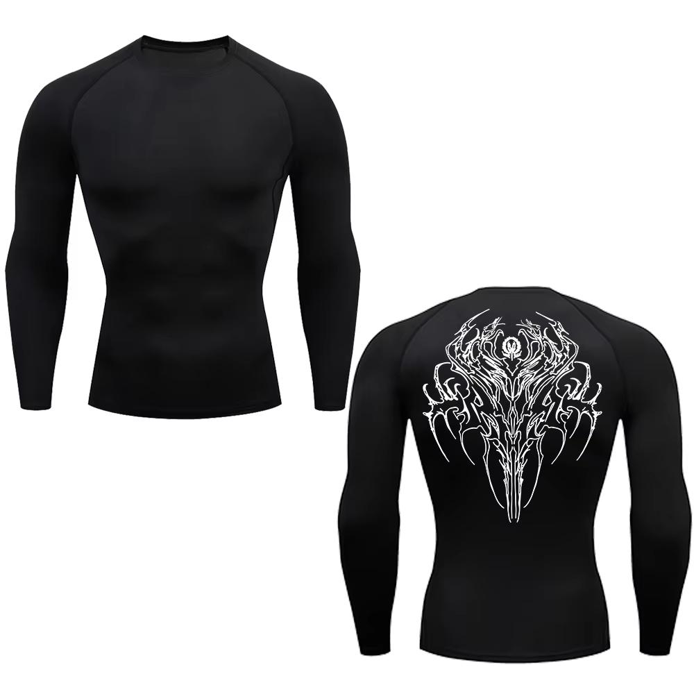 Trendy Y2K Print Compression Shirt Men's Running T-Shirt Gym Sports Quick-Drying Shirt Outdoor Cycling Jogging Training Top 848