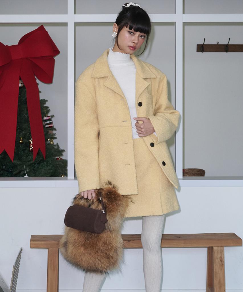 OPENING SUNSHINE Boucle Wool Pocket Mini Skirt_Butter