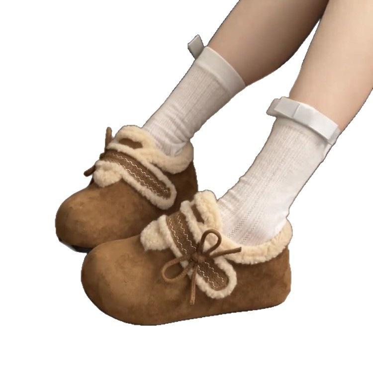 Height-increasing Birkenstocks winter velvet new warm thickened cotton shoes soft-soled non-slip fluffy shoes
