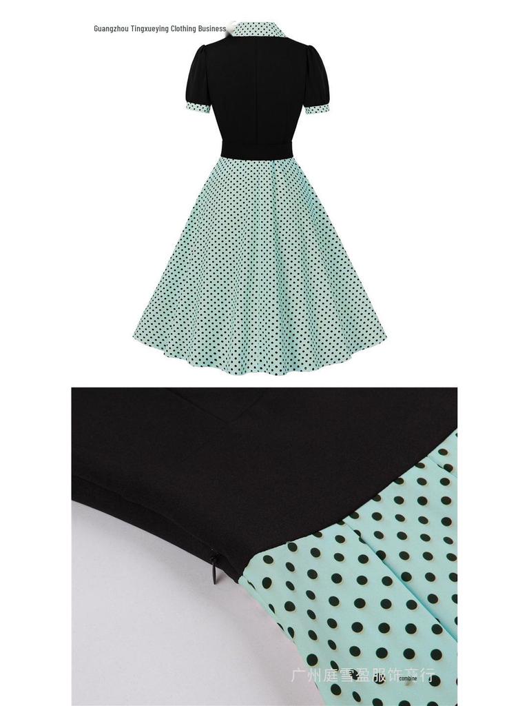 Stippen Revers Korte Mouwen Met Riem Afslankende Jurk voor Dames - Lente/Zomer Mode