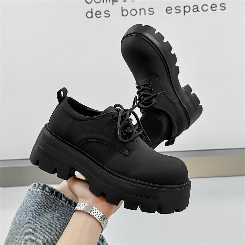 

New men s heightening derby shoes versatile retro big head shoes platform black round head 71133-J 38 чёрный