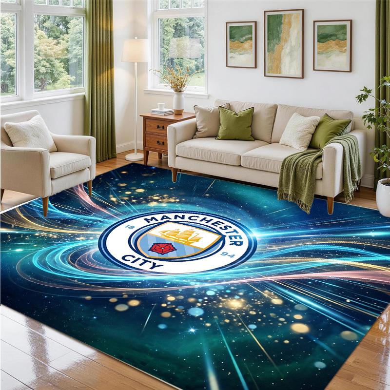 Manchester City Design Crystal Velvet Rug Soft Decorative Mat for Bedroom Entrance