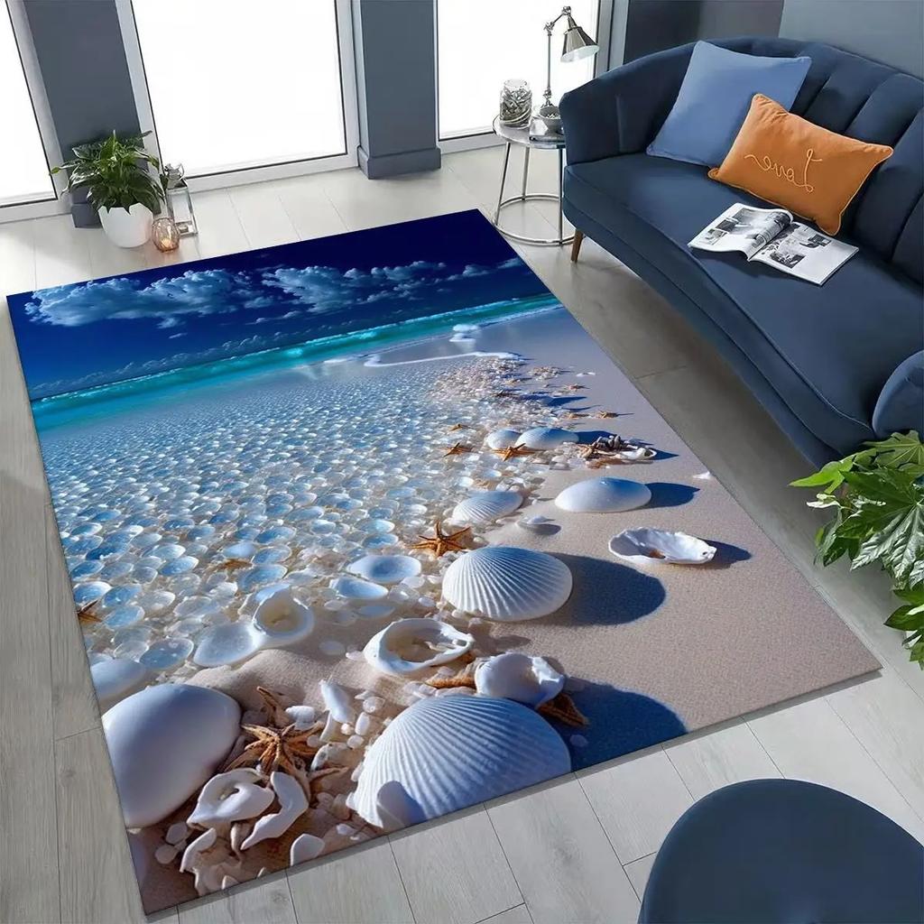 Strand Ozean Muschel Bedruckter Teppich Mehrere Größen Ozean-Themen Teppich Geeignet für Schlafzimmer Wohnzimmer Sofas Rutschfeste Bodenmatten