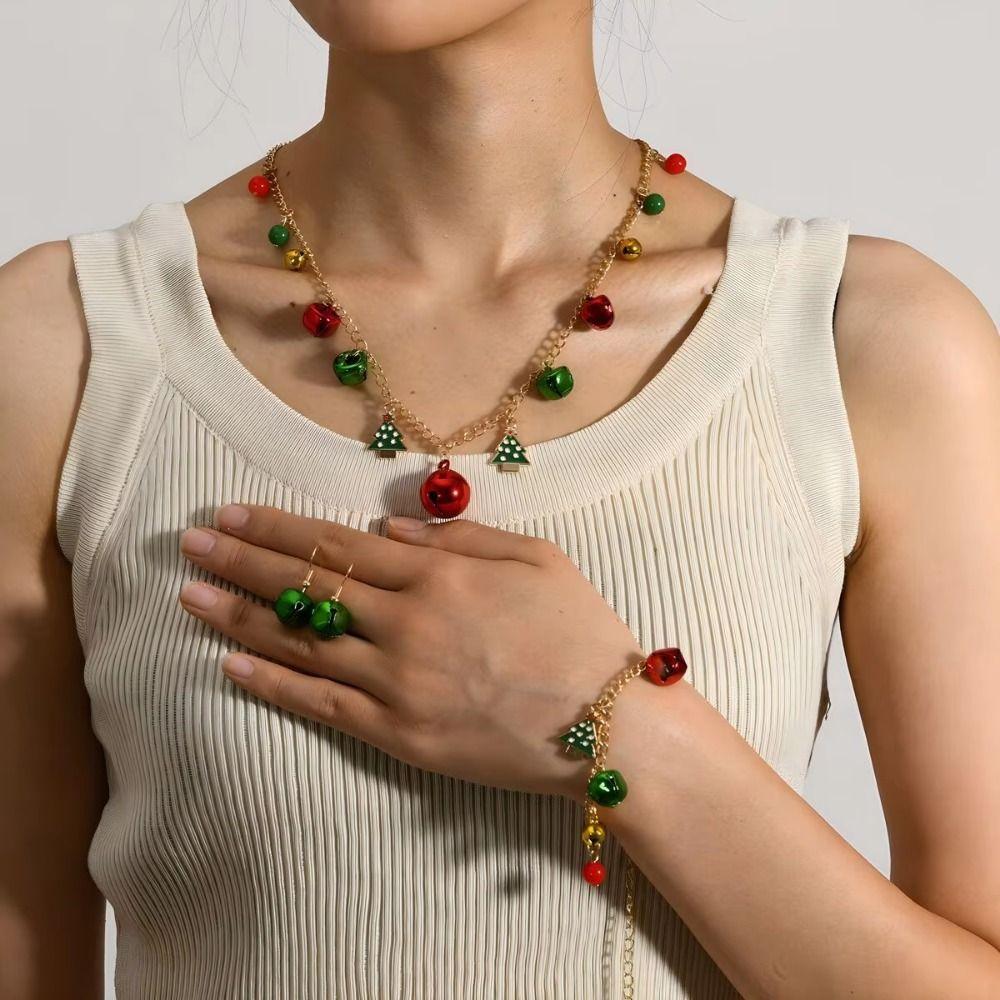 3pcs/set Color Collision Christmas Tree Bell Bracelet Bow Christmas Tree Charm Necklace  Gift