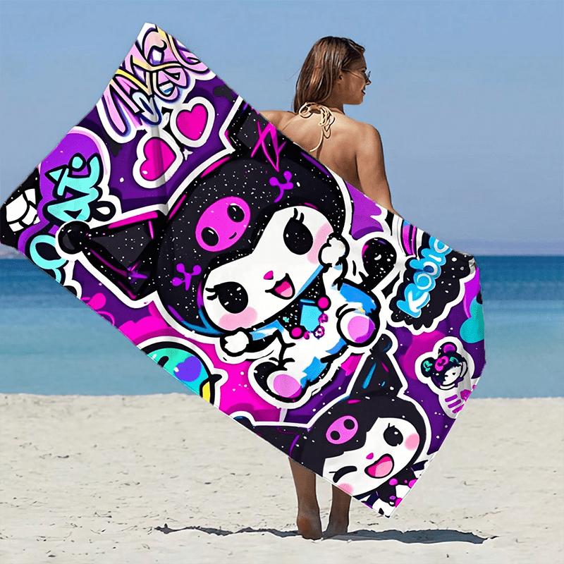 Kawaii Kuromi Graffiti Beach Towel - Purple Pink Cartoon Quick Dry Towel for Beach Vacation, Swimming & Pool Use