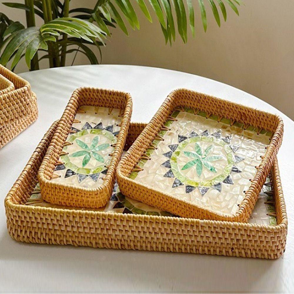 Hand Woven Rattan Shell Tray Colorful Bread Baskets Tray Splicing Shell Rattan Basket  Living Room