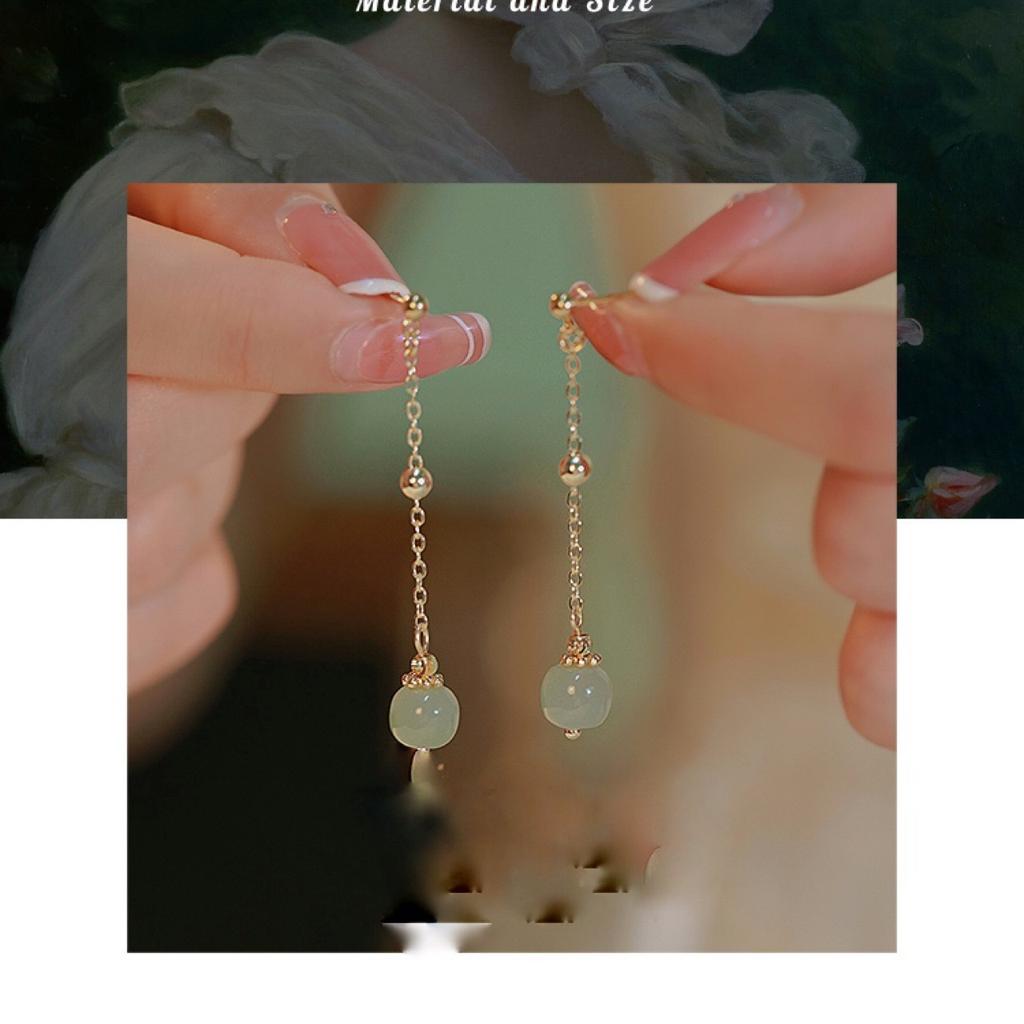Recommended Jewelry Hetian jade earrings for women, minimalist and gentle, versatile, Japanese design, simple, suitable for best friends