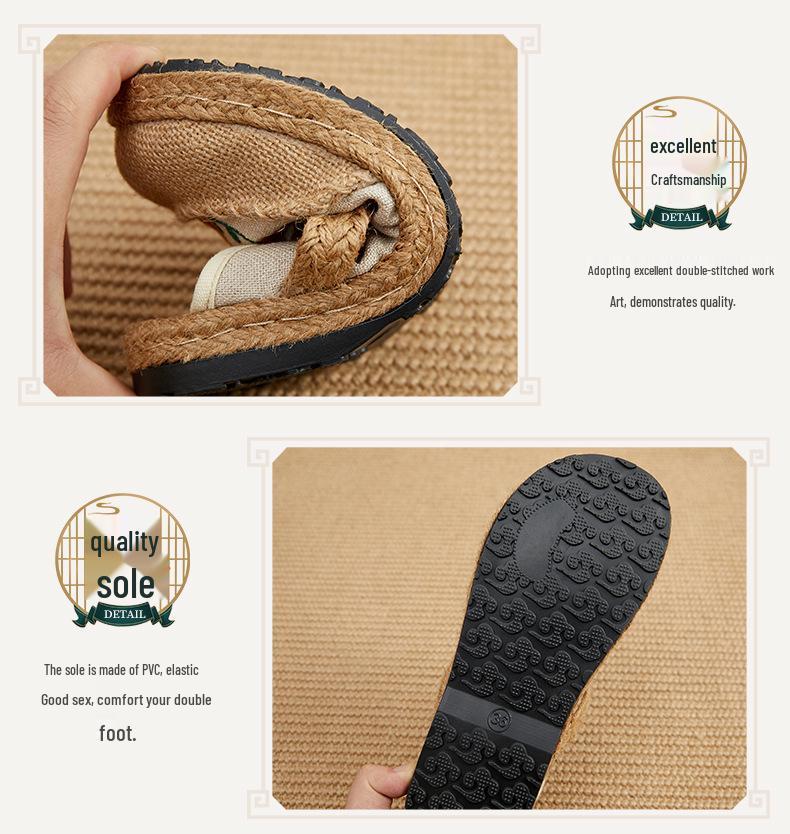 2025 Spring Women's Ethnic Style Linen Embroidered Low-Top Flats