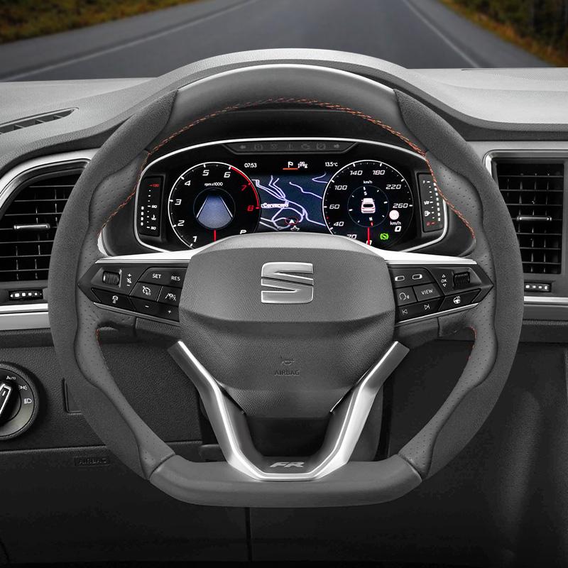 Npcr5 Suitable for Seat Anti-Slip Buckle Segmented Suede Steering Wheel Cover for Ibiza, Arona, Leon, Leon Sportstourer, Ateca and Other 