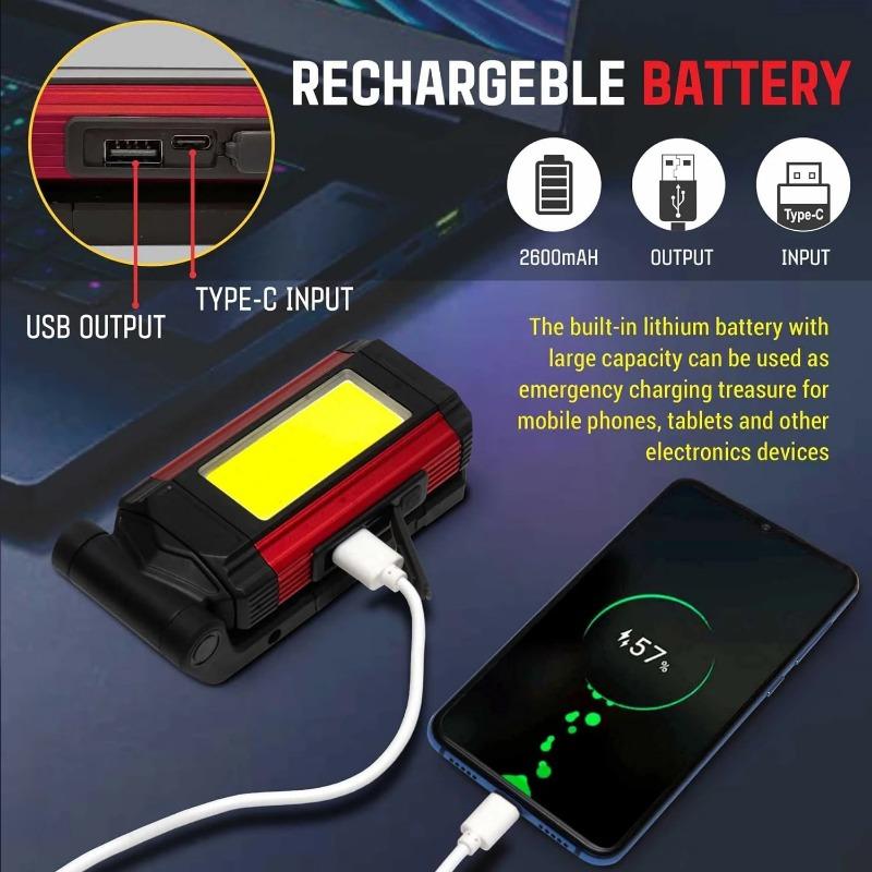 COB Work Light with Magnet LED Flashlight Camping Lamp IPX6 Waterpoof Torch USB Rechargeable Lantern As Power Bank