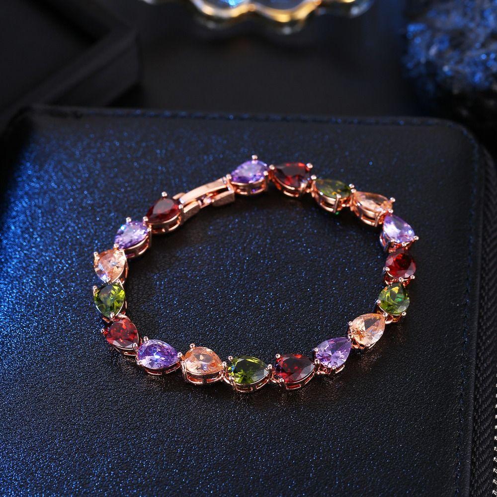 Luxury Rainbow Zircon Bracelet Vintage Colored Crystal Bracelet Rhinestone Bracelet  Lady/Men