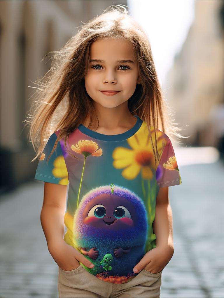 2024 Baby Summer Clothes Casual Short Sleeve Top Round Neck T-Shirt for Girls Tshirts Cartoon Outdoor Kawaii Teen Girl Clothes