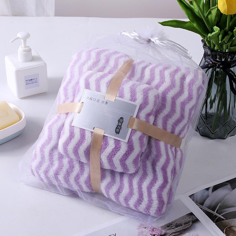 Soft Coral Fleece Striped Towel - Absorbent, Lint-Free, Skin-Friendly & Antibacterial