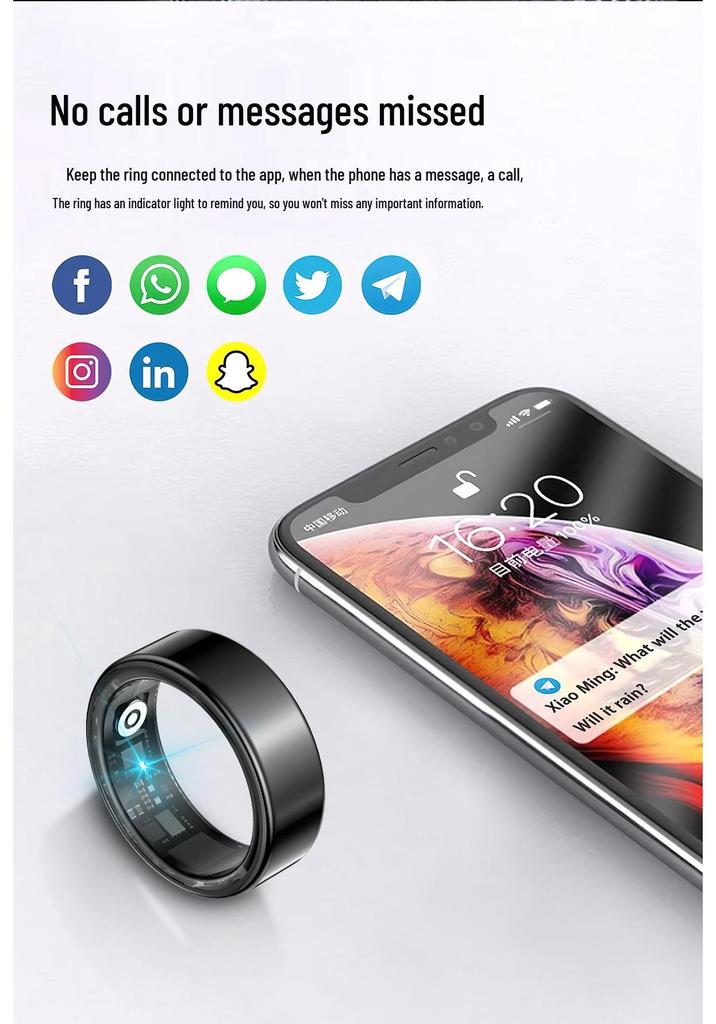 Smart Ring: Heart Rate, Blood Oxygen, Blood Pressure, Sleep Tracker, Pedometer, Sports, Bluetooth Call Reminder