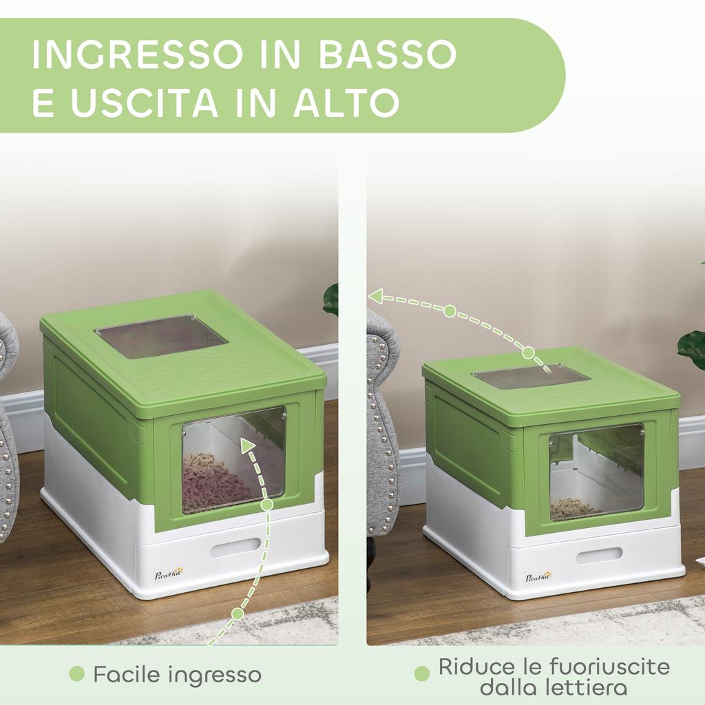 Enclosed Cat Litter Box with Scoop, Removable Tray and 2 Doors, 47.5x35.5x36.7cm, Light Green