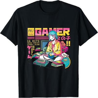 Anime Gamer Girl I Colorful Retro Gaming Anime Lover Gift T-Shirt