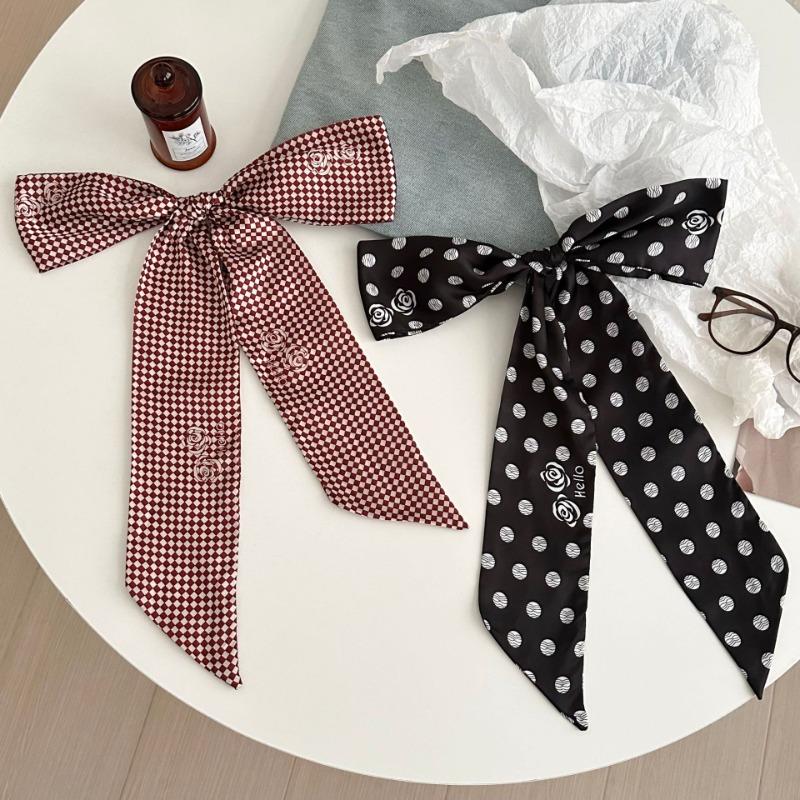 Polka dot silk scarf new versatile rose scarf plaid headband hair tie multi-functional belt waist silk scarf