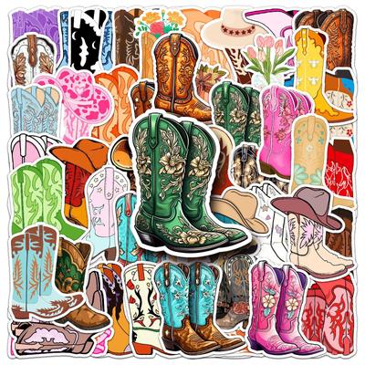 50 Cowboy Boot Graffiti Stickers - Trendy Decorations for Water Bottles, Phone Cases, and Suitcases.