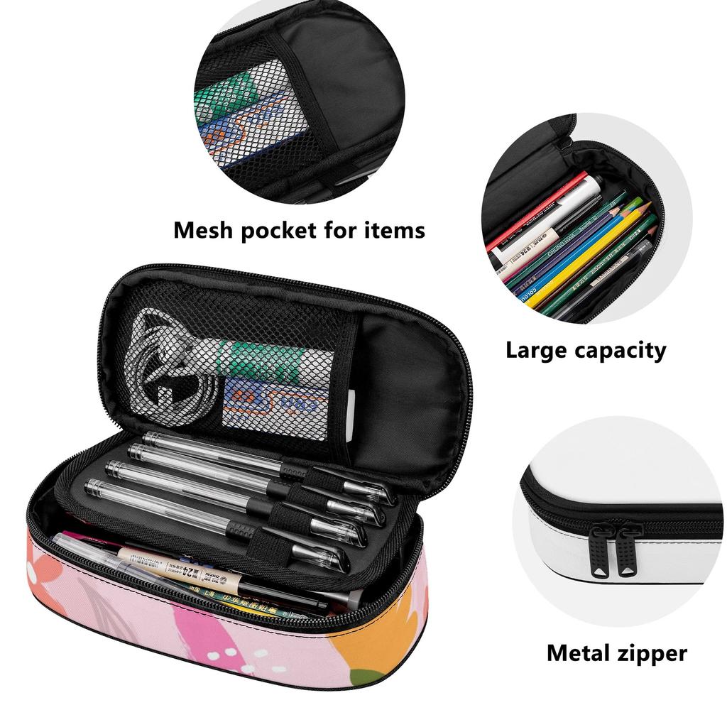 Pencil Bag Easy Open Zipper Spacious Storage 300D Polyester with Mesh Pocket Removable Divider and Pen Slots for Daily School Use