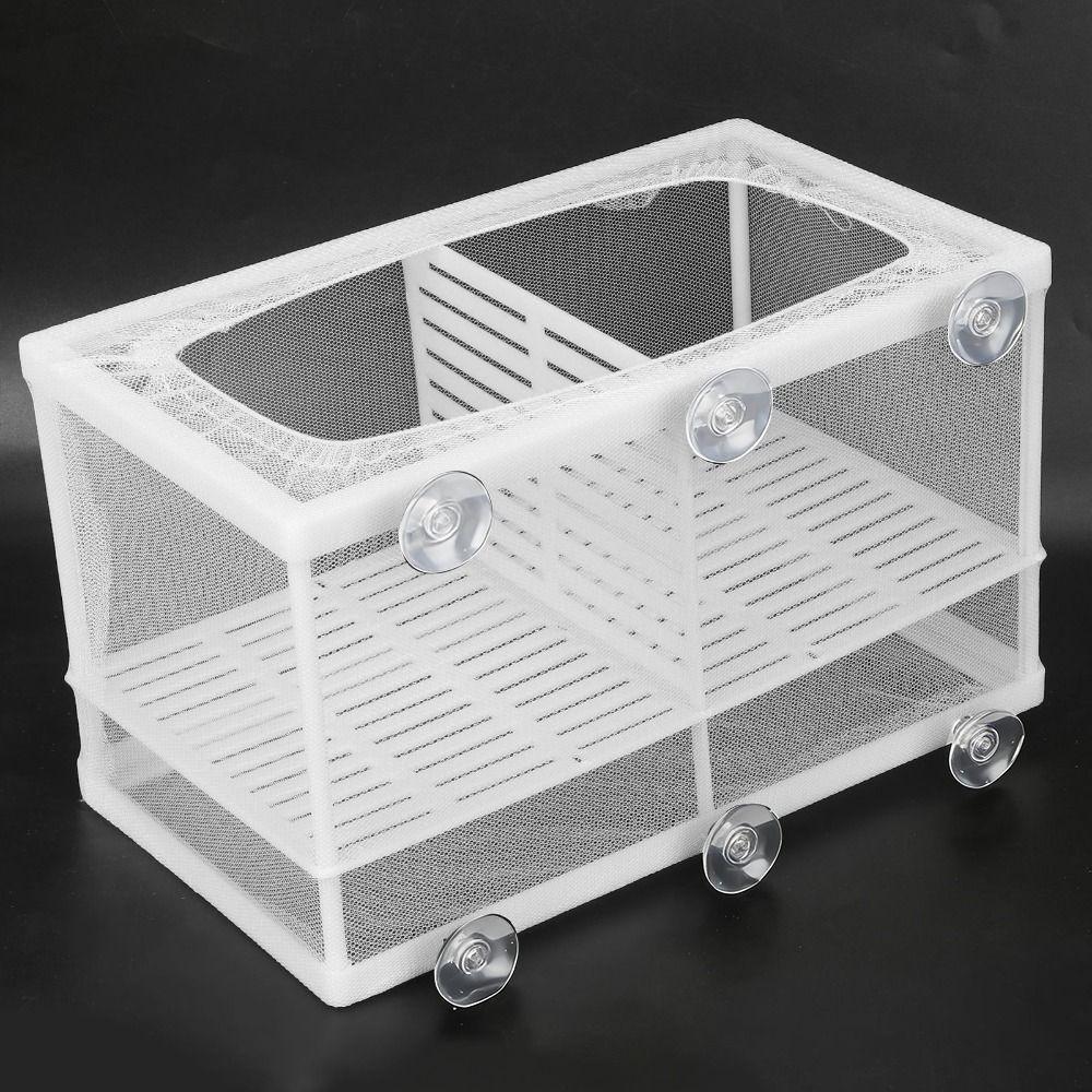 With Suction Cup Aquarium Fish Breeder Box Nylon Mesh With Partition Isolation Box Large Size White 3 Rooms Breeder Hatchery