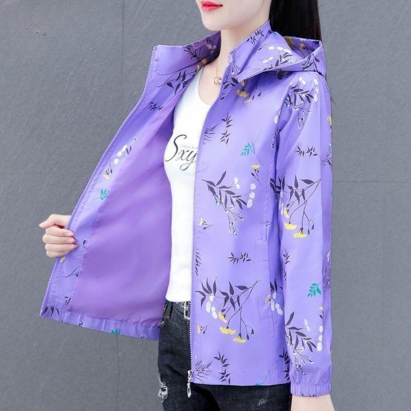 

Women Casual Jacket Spring Autumn Thin Fashion Print Simple Cardigan Outerwear Tops M