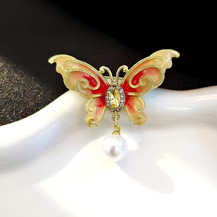 Elegante chinesische Retro-Emaille-Brosche Phönix & Schmetterling für Damen