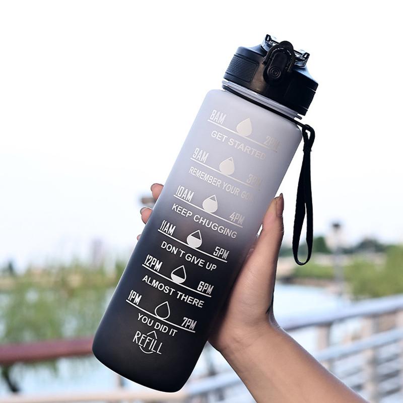 1000ml Colorful Frosted Water Bottle Motivational Drinking Bottle Sports Water Bottle With Time Marker Portable Reusable Cups