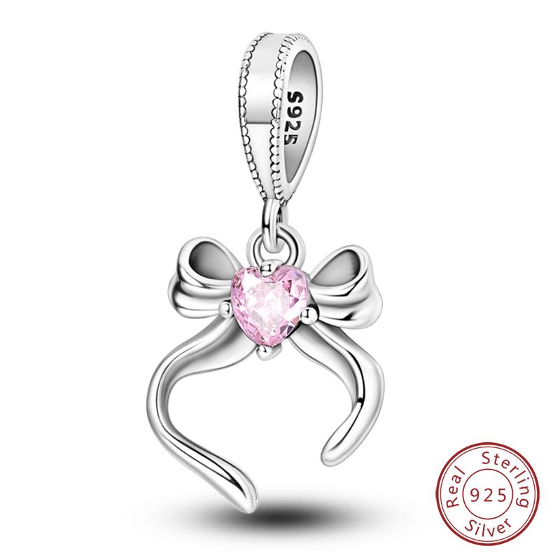 Fit 925 Silver Charms Beads Little Bear Lamb Little Flying Pig Pink Charms For Women DIY Birthday Jewelry Gift