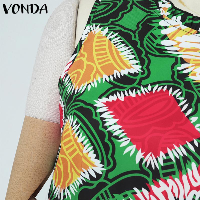 VONDA Women O Neck Sleeveless Hawaiian Print Casual Beach Holiday Long Jumpsuits Rompers