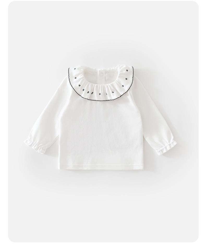 Girls' Stylish Lace Long-Sleeved Cotton T-Shirt - Versatile Base Layer for Spring and Autumn.